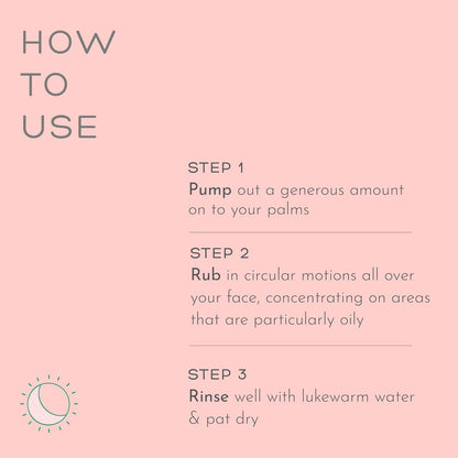 Instructions on how to use a skincare product with text on a pink background