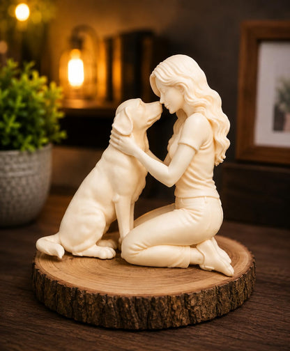 Dog Lover Showpiece | Woman Hugging Dog Resin Figurine | Decorative Home Décor Statue | Pet Lover Gift | Living Room, Office & Bedroom Décor | Ivory | 1 Piece