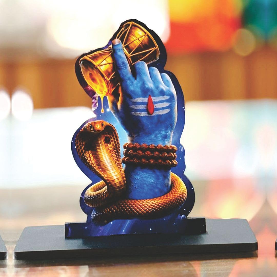 Wooden Lord Shiva Idol with Damru | Spiritual Tabletop Showpiece for Home, Office Desk, Temple, Living Room Decor, Religious Gift Item (5.7 x 6 Inch)