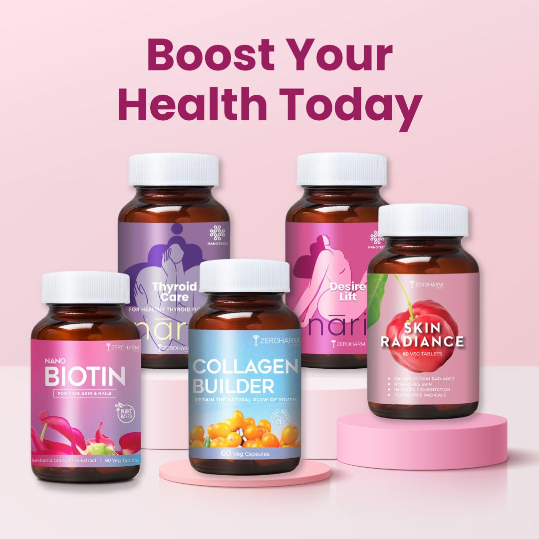 ZEROHARM Biotin Tablets for Hair Growth - 10000 mcg Vitamin B7 - Plant-Based Supplement Supports Hair Growth, Skin Hydration & Nail Strength For Men & Women - Sesbania Grandiflora - 60 Tablets