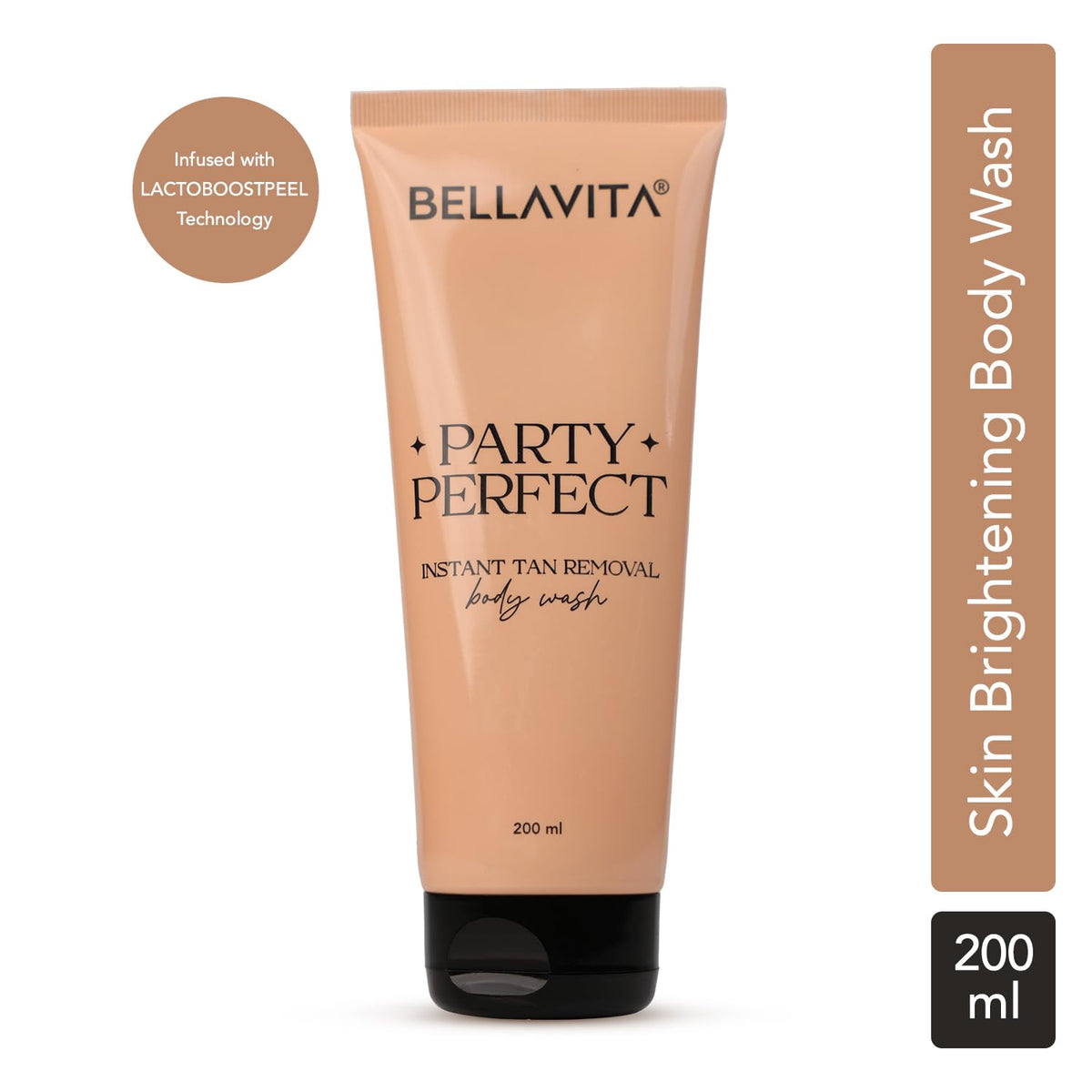 Bellavita Party Perfect instant tan removal body wash tube on a white background