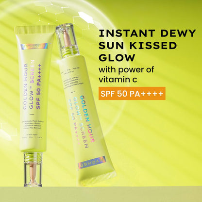 Two skincare products with text on a yellow background