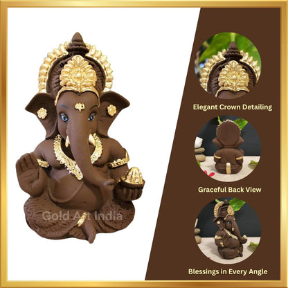Gold Art India Brown Terracotta Idol for Ganesh Idol for Car Dashboard God Ganesha Idol for Home Decor Ganpati for Gift 3.5 inches (Brown Terracotta), Idol