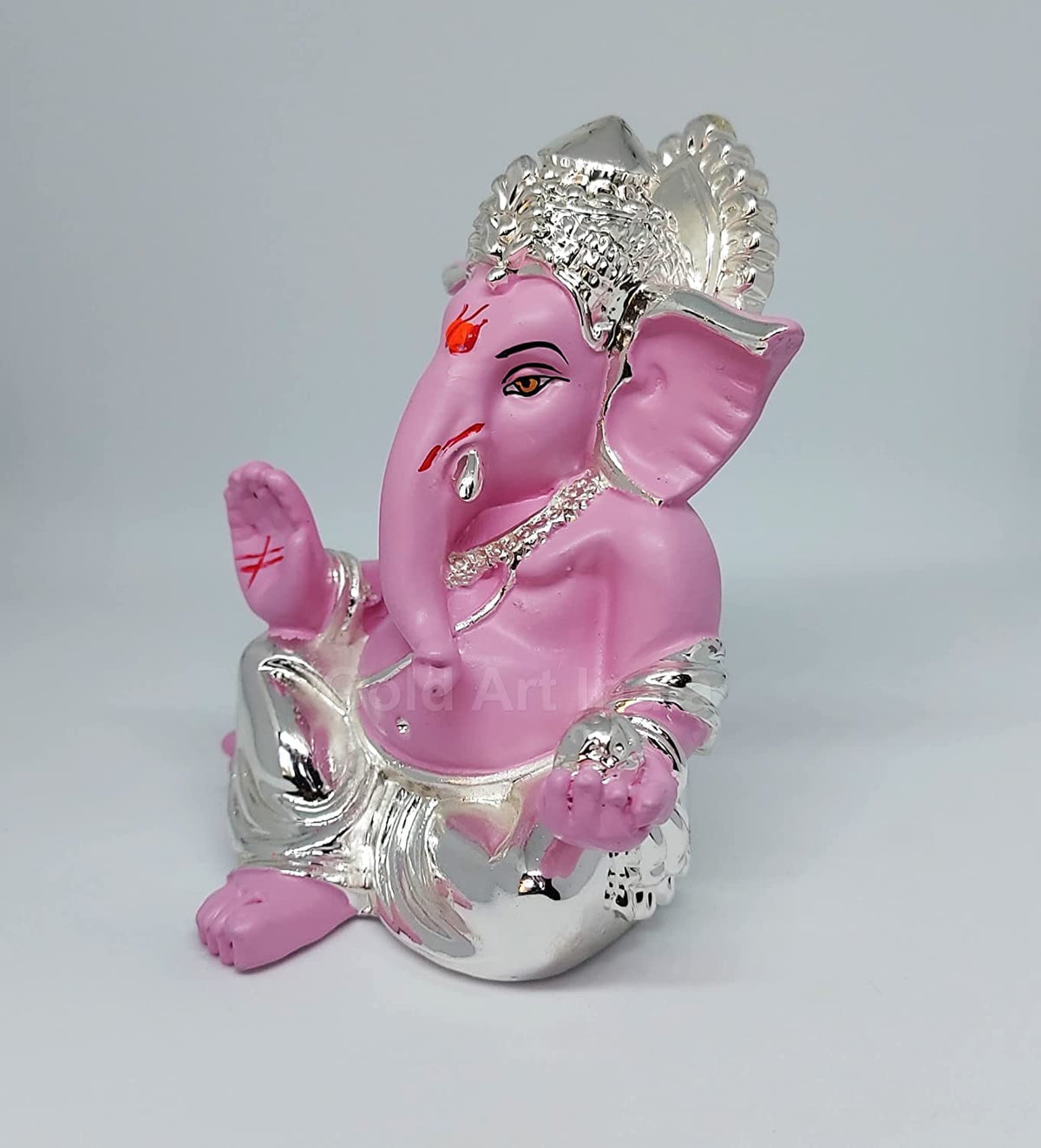 Gold Art India Silver Pink Plated Gaddi Ganesha for Car Dashboard Ganesha Murti Ganpati Idol for Home Decor Puja Lord Ganesh Statue Gift for Office Desk Puja Room Figurine