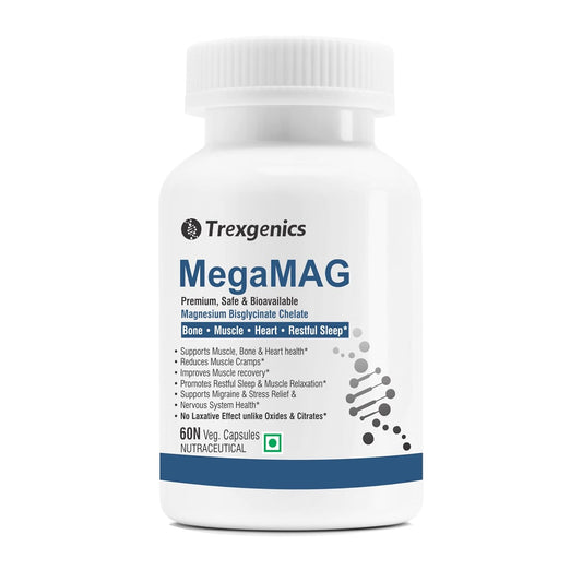 Trexgenics MegaMAG 785mg Magnesium Bisglycinate - Most Bioavailable Magnesium for Sleep, Muscle, Bone & Heart Support (60 Veg. Capsules) (Pack of 1)