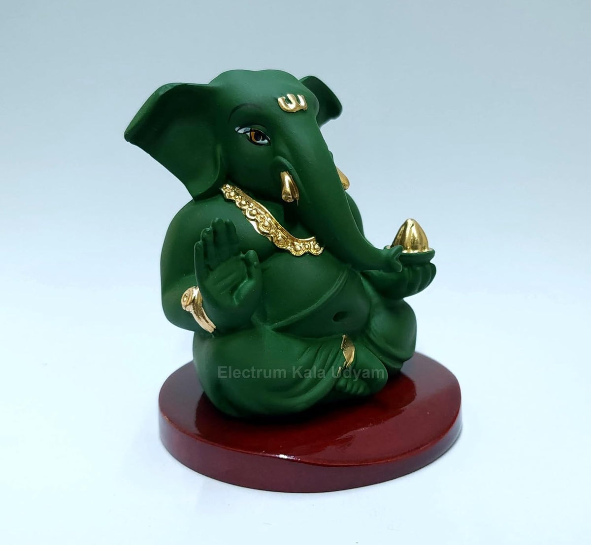 Handcrafted Poly Resin Ganesha Statue with Base - Perfect for Car Dashboard, Office Desk, Shelves, and Home Decor - Ideal Housewarming Gift! (Appugreenwithbase)
