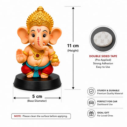 NIKUARA Lord Ganesha God Idol for Car Dashboard, 10cm Height, Red-Orange