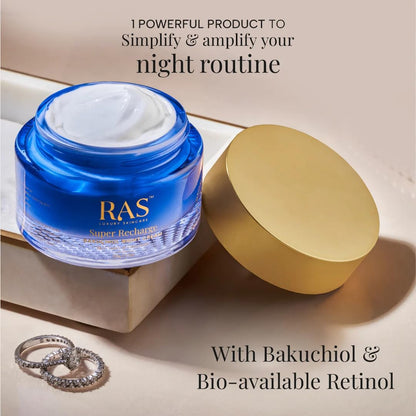Ras Luxury Oils Super Recharge Night Cream with Bakuchiol (Natural Retinol) & Peptides| Anti-aging Formula | Hydrates & Strenghten Skin Barrier | Reduces Fine Lines & Wrinkles | Luxury Skincare