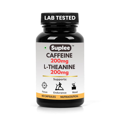 Suplee Caffeine 200mg & L-Theanine 200mg, Focus & Alertness Support, Pre-Workout & Study Aid, 60 Veg Capsules