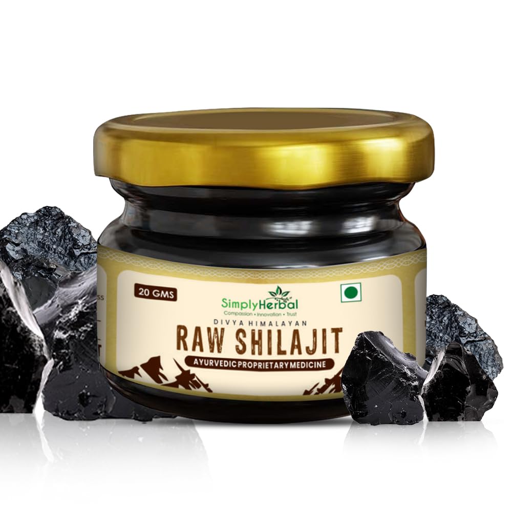 Simply Herbal Natural Divya Himalayan Raw Shilajit/Shilajeet Resin 20g | Improve Strength & Stamina for Men & Women | Performance Booster for Endurance & Stamina | 100% Pure Shilajit Resin