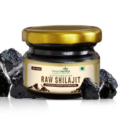 Simply Herbal Natural Divya Himalayan Raw Shilajit/Shilajeet Resin 20g | Improve Strength & Stamina for Men & Women | Performance Booster for Endurance & Stamina | 100% Pure Shilajit Resin