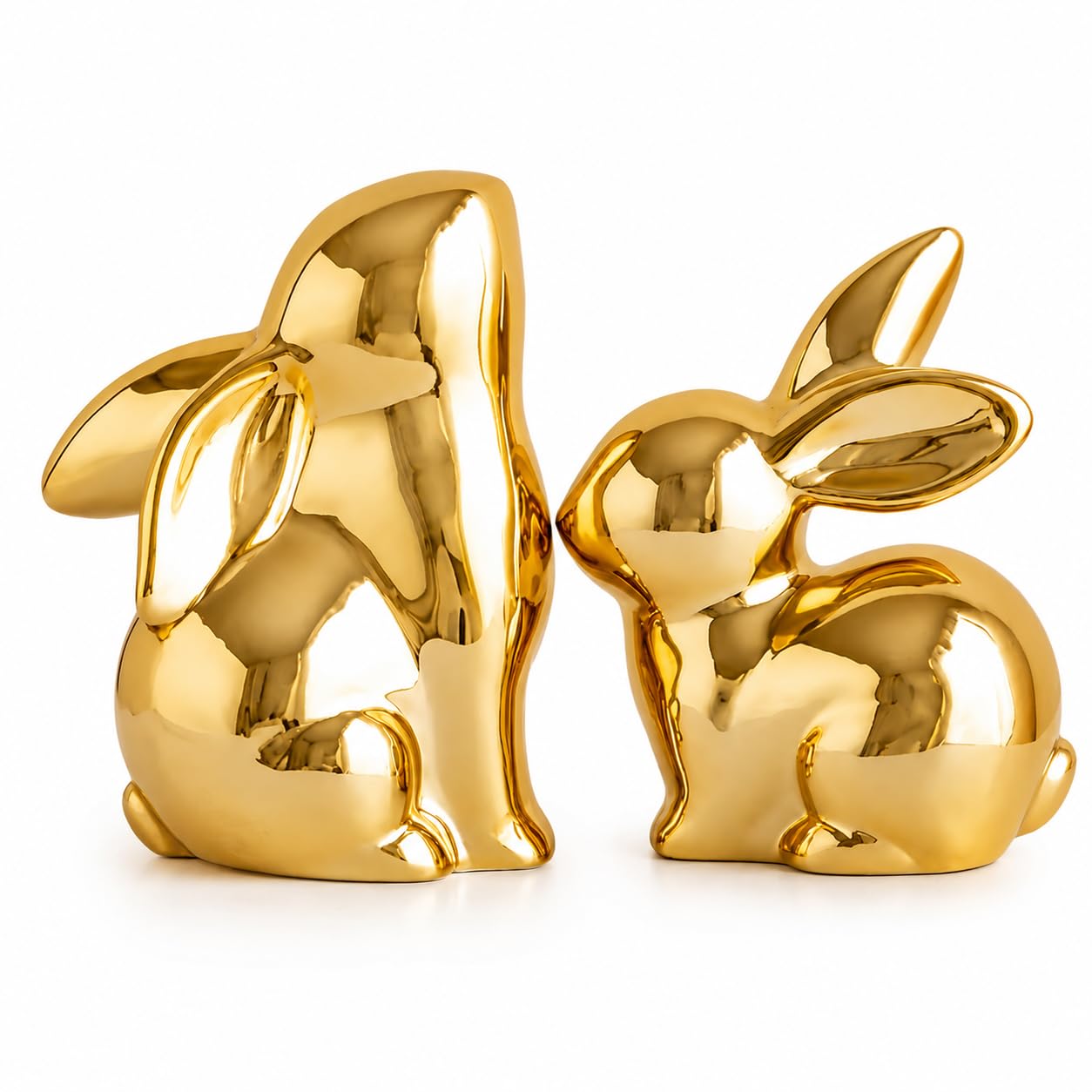 Street27 Ceramic Rabbit Figurines Set of 2, Gold Decorative Bunny Statues for Home Decor, Small Modern Animal Showpieces for Living Room, Bedroom, Office Desk, Shelf Decoration, Glossy Finish