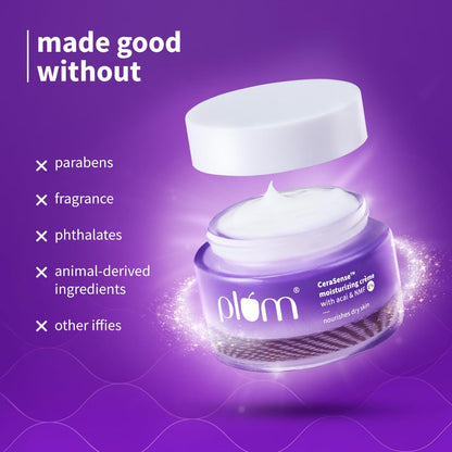 Plum CeraSense Moisturizing Crème with Ceramides & Peptides | Instant barrier repair|72-hr moisturization | Dermat-Tested | Moisturizer for dry & normal skin types| Women & Men | 50g