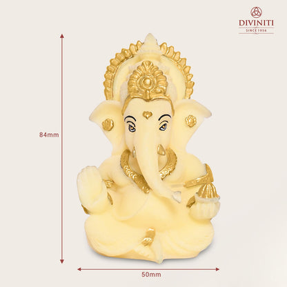 24K Gold Plated Resin Lord Ganesha Idol for Car Dashboard, Tabletop|Ganesh Statue for Good Luck and Success|Ganpati Murti for Home Decor Mandir, Office Desk Puja Gift Lime Yellow (8.4x4.2cm)