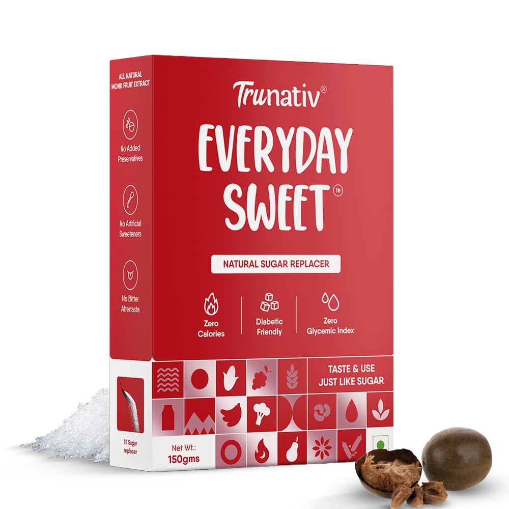 Trunativ Everyday Sweet | Monkfruit Sweetener Powder Loose Sugar Like Sweetener | Zero-Calorie Sugar Substitute | 1:1 Sugar Replacer for Cooking & Baking | Keto & Diabetic Friendly | 150g (Pack of 1).