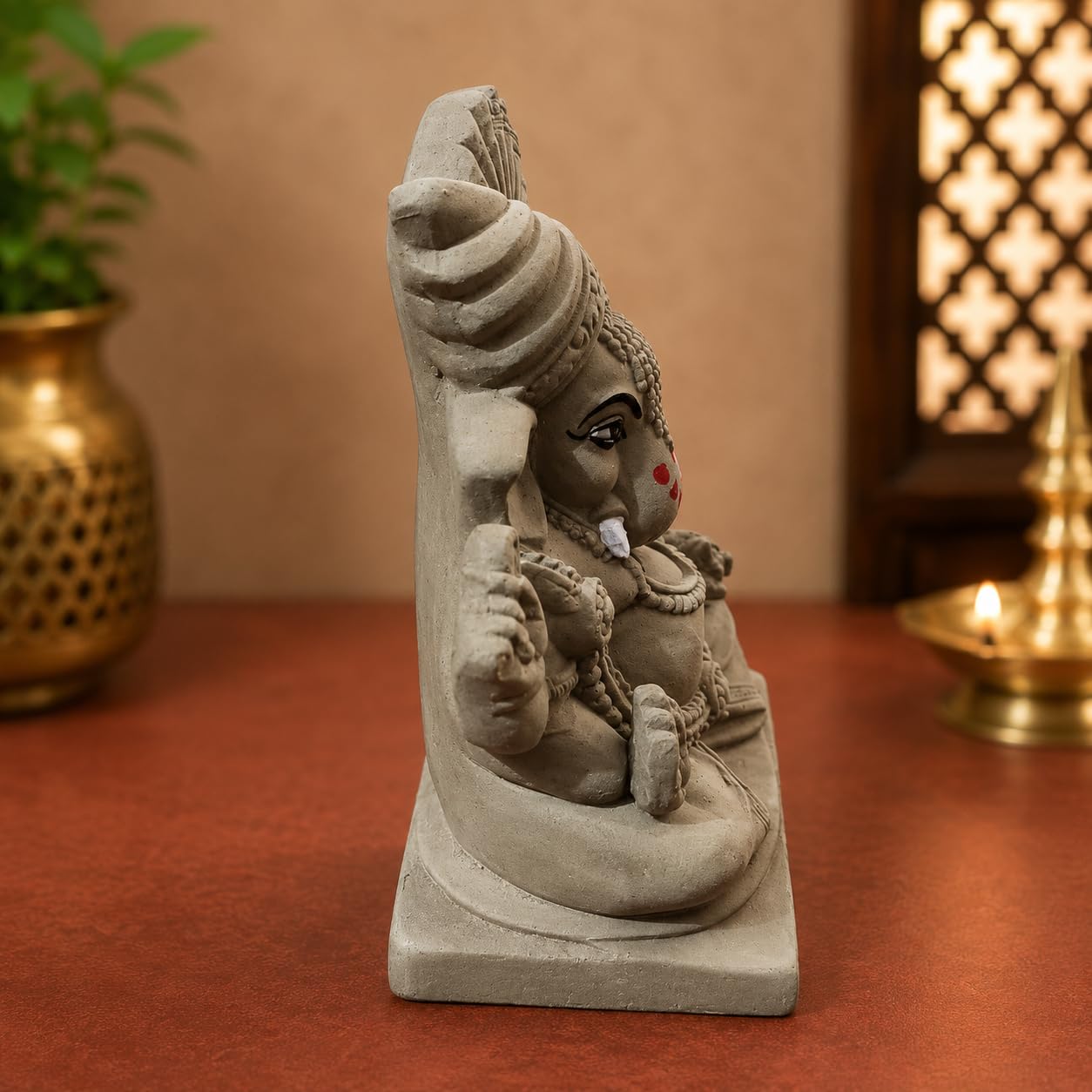 KSI 5.2 Inch Handmade Clay Ganesh Idol for Ganesh Chaturthi | Eco-Friendly Mitti Ganpati Murti | Traditional Pagdi Ganesha Idol for Home Decoration & Visarjan