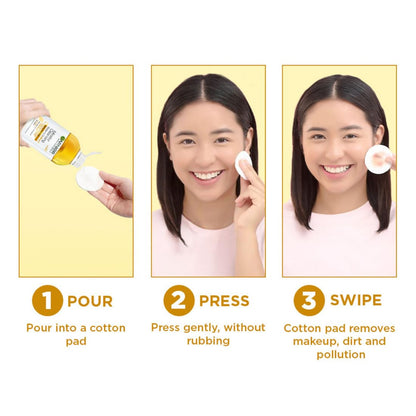Step-by-step guide on using a skincare product with a woman applying it.