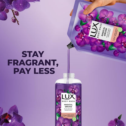 LUX, Black Orchid & Juniper Oil Bodywash, Refill Pack, 400 ml, for Soft and Glowing Skin, with Glycerin, Long Lasting Fragrance, Paraben Free, for Women