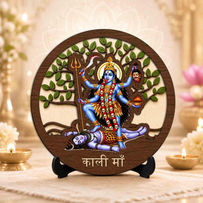 Plan To Gift Kali Maa Table Top Wooden Idol/Murti for Mandir Decoration, Office Desk & Festive Gift - 5x5 Inch