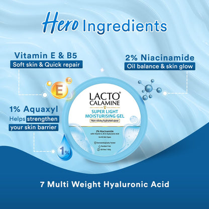 Lacto Calamine Super Light Moisturizer for Face | 150g | Moisturiser for Oily Skin with Niacinamide, Hyaluronic Acid | Face Moisturizer with 300% Instant Hydration, 90% Stronger Moisture Barrier