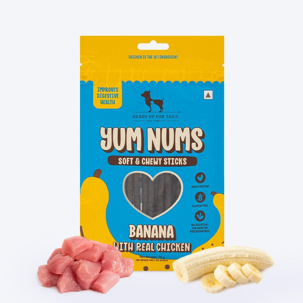 Yum Nums by HUFT Soft & Chewy Sticks - 70 gm | Banana & Chicken Dog Treats | Puppy Training Treats | Dog Snacks & Treats for Small & Large Dogs | High-Protein