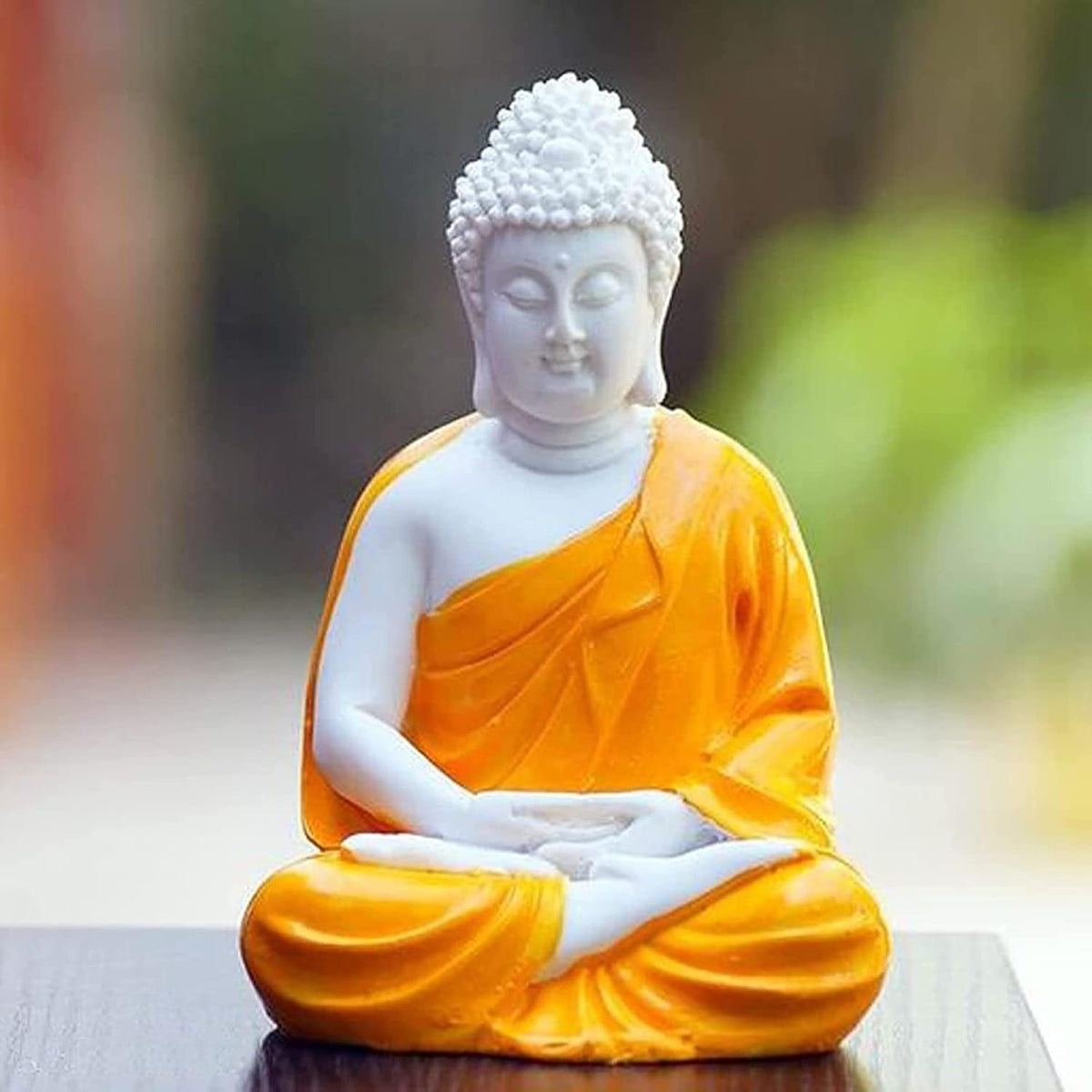 Beautiful Meditating Dhyan Gautam Buddh Bhagwan | God Idol Figurine for Livingroom | Bedroom | Office Desk | Desktop Table Gifting (5.5-inch) Decorative Showpiece | (Orange), Idol