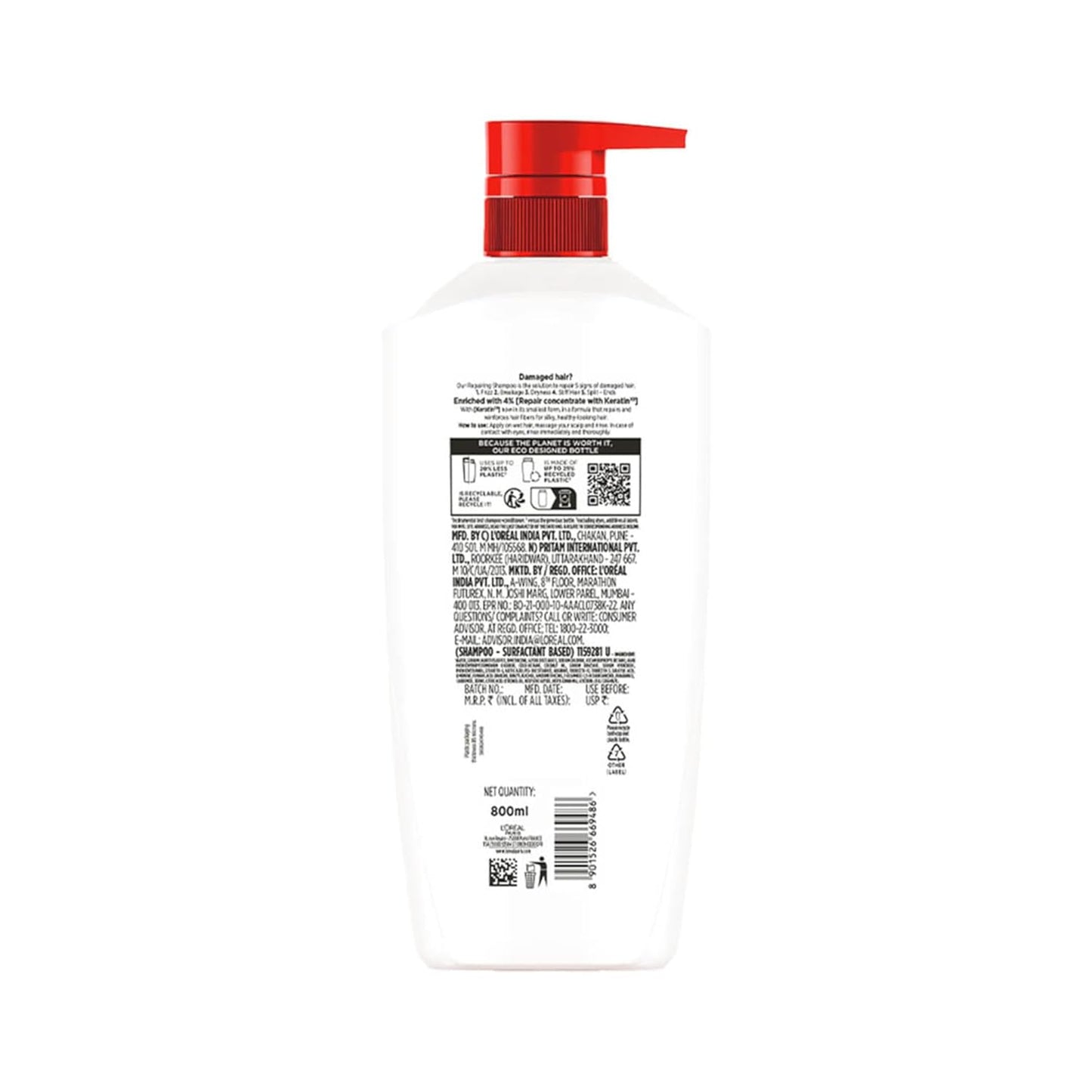 L'Oreal Paris Total Repair 5 Shampoo, For Repairing 5 Signs Of Damaged Hair, With Keratin Xs | 800Ml