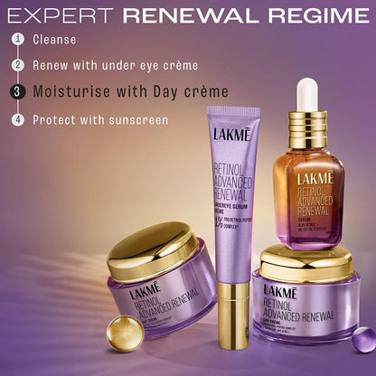 Lakme skincare products with step-by-step regimen on a gradient background