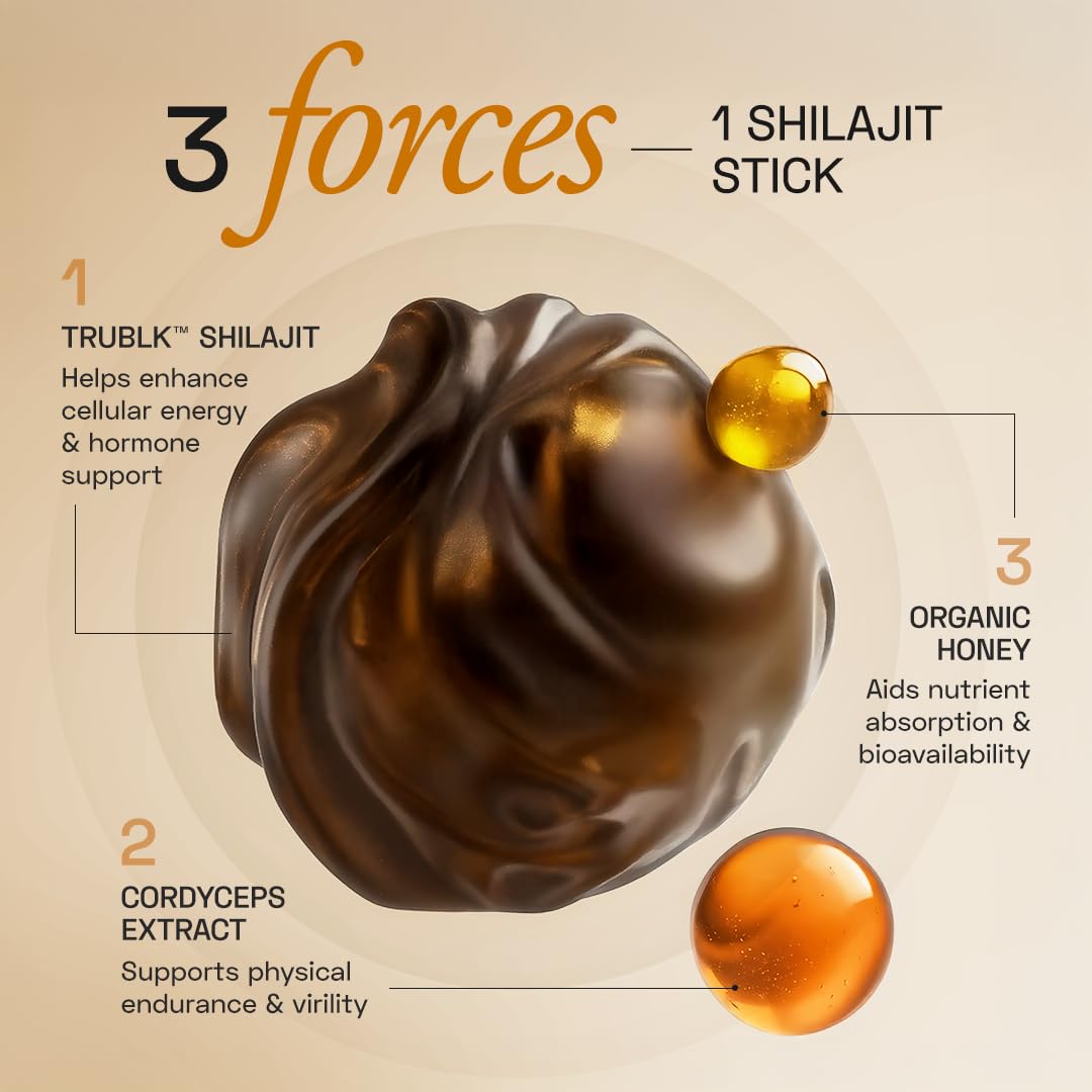 Ace Blend 400mg TRUBLK Shilajit Sticks (30 Servings) | 120mg Cordyceps Mushroom & Organic Honey | Over 75% Fulvic Acid & 80+ Trace Minerals | For Strength & Performance | High Absorption | Men & Women