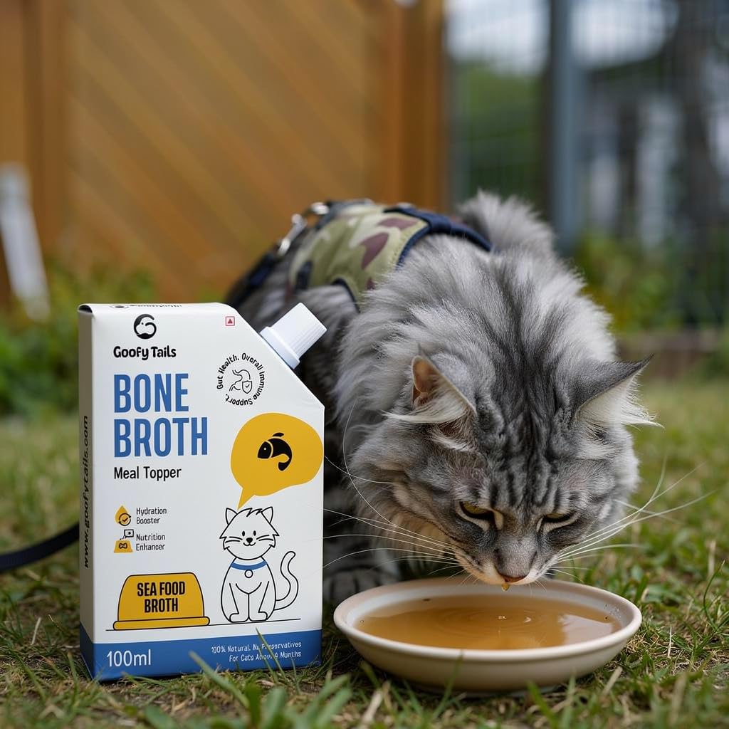 Goofy Tails Sea Food Bone Broth for Cats 100 ml (100ml X 1 Pack), Human Grade, Preservative Free, Gut Friendly Cat Food Topper, Cat Supplements with Natural Collagen