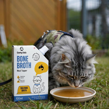 Goofy Tails Sea Food Bone Broth for Cats 100 ml (100ml X 1 Pack), Human Grade, Preservative Free, Gut Friendly Cat Food Topper, Cat Supplements with Natural Collagen