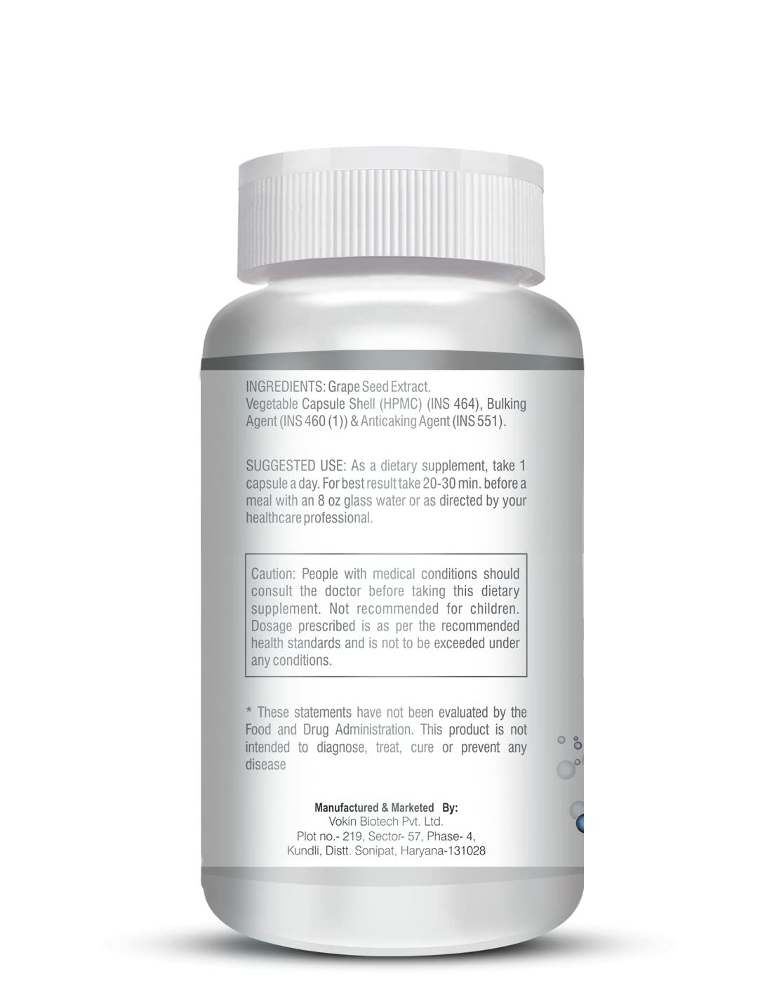 Vokin Biotech Grape Seed Extract | 500 mg | 95% Polyphenols | Support Heart Health 90 capsule