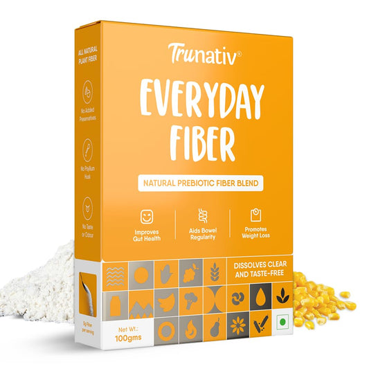 Trunativ Everyday Fiber Supplement Powder | Instant Acidity Relief & Bloating Relief | Prebiotic Fibre Supplement | Psyllium Husk Replacer & Isabgol Replacer | Gluten Free | Unflavored 100g (Pack of 1)