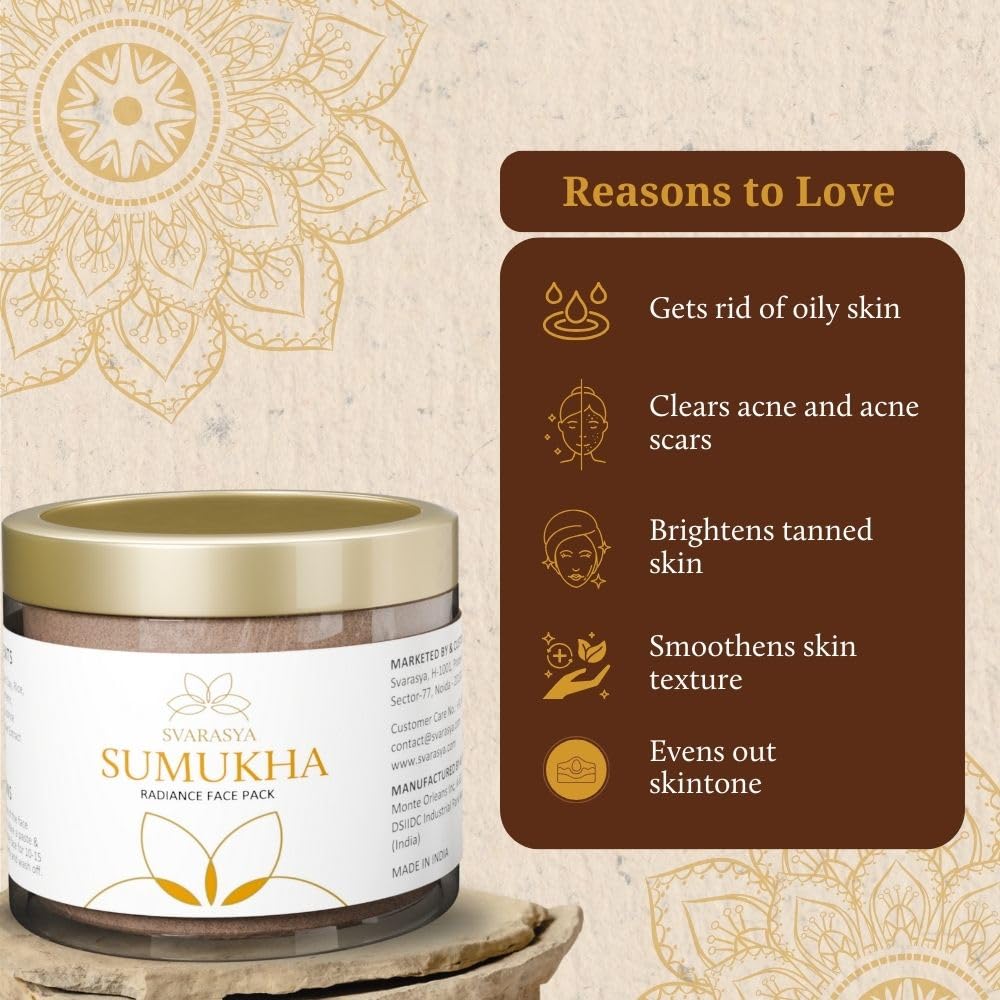 Svarasya Sumukha Ayurvedic Face Pack for Women | Ubtan Powder with Sandalwood, Licorice & Vetiver | For Oily & Blemished Skin | Glowing Skin, De-Tan, Pigmentation & Acne Scar Care | 100g