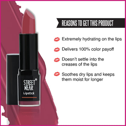 STREET WEAR Satin Smooth Lipstick -FOREVER MAUVE (Mauve) - 4.2 gms - Longwear Creme Lipstick, Moisturizing, Creamy Formuation, 100% Color payoff, Enriched with Aloe vera, Vitamin E and Shea Butter
