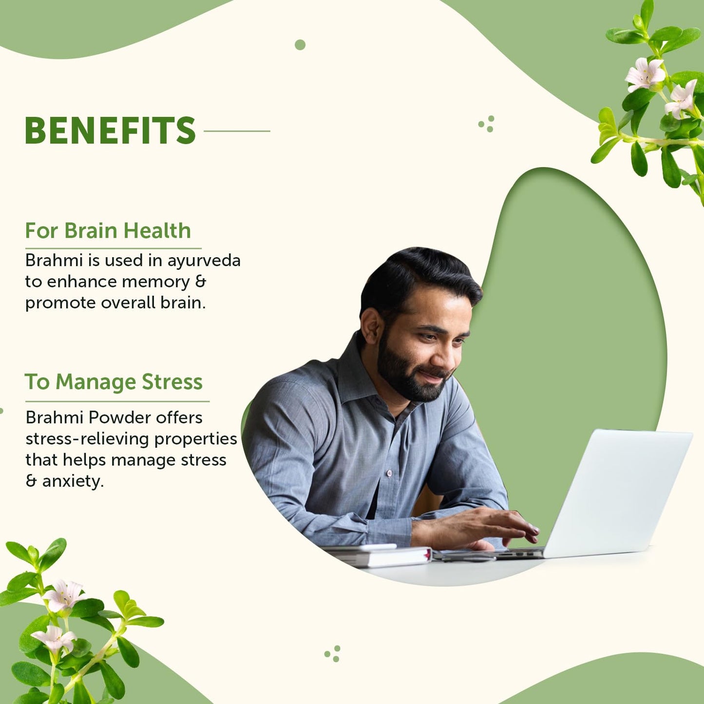 Neuherbs Brahmi Powder - 100g For Men & Women | Ayurvedic Care To Manage Stress & Boost Brain Health | Rich in Antioxident | 100% Pure & Natural | No Added Preservatives