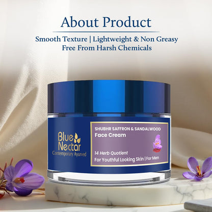 Blue Nectar Saffron Skin Brightening & Anti Aging Cream for Men | Day & Night Men Face Cream for Daily Use | Natural Moisturizer for Skin Glow (14 Herbs, 50g)