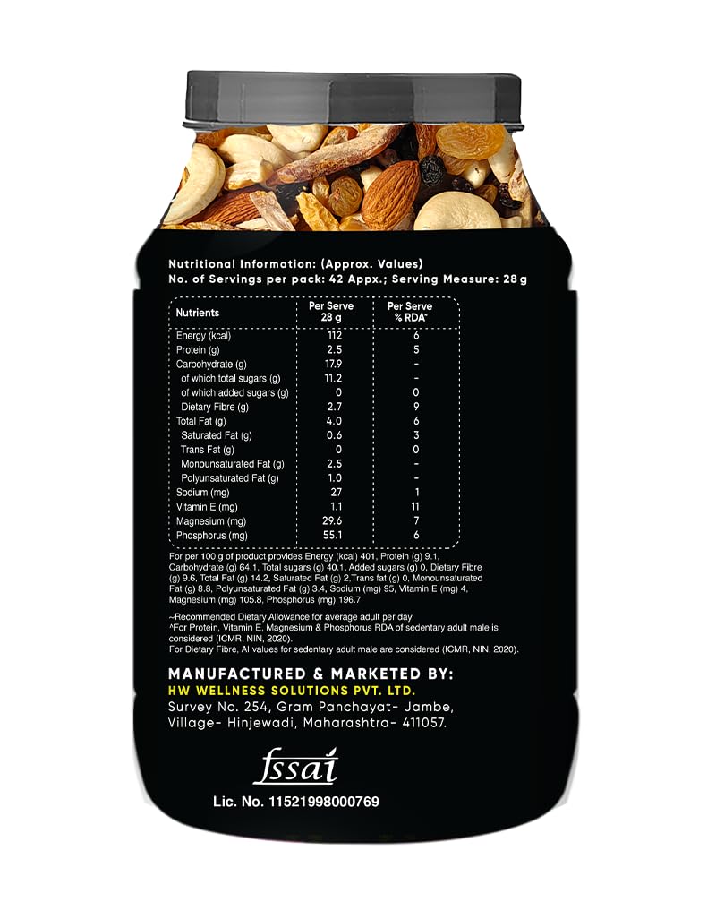 True Elements Panchmeva 1.2kg - Fasting Special Trail Mix | Premium Dry Fruits | 5 Nuts - Almonds, Cashews, Dates, Raisins, Black Currant | Dry Fruits Mix | Healthy Snacks