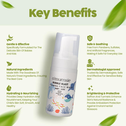 Omumsie's Bubble Blast Kids Foaming Face Wash | Gentle, Tear-Free Formula | Natural Ingredients for Sensitive Skin | Dermatologist Tested | 100ml