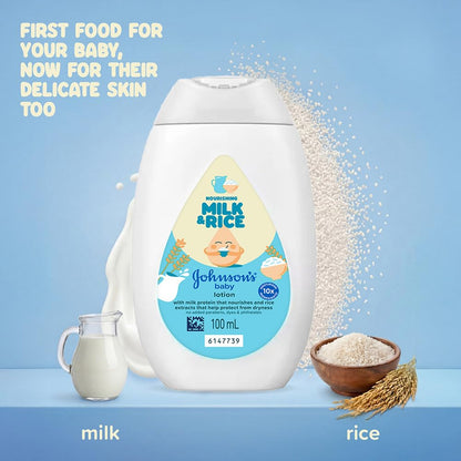 Johnson's Baby Milk and Rice Lotion, 100ml, White
