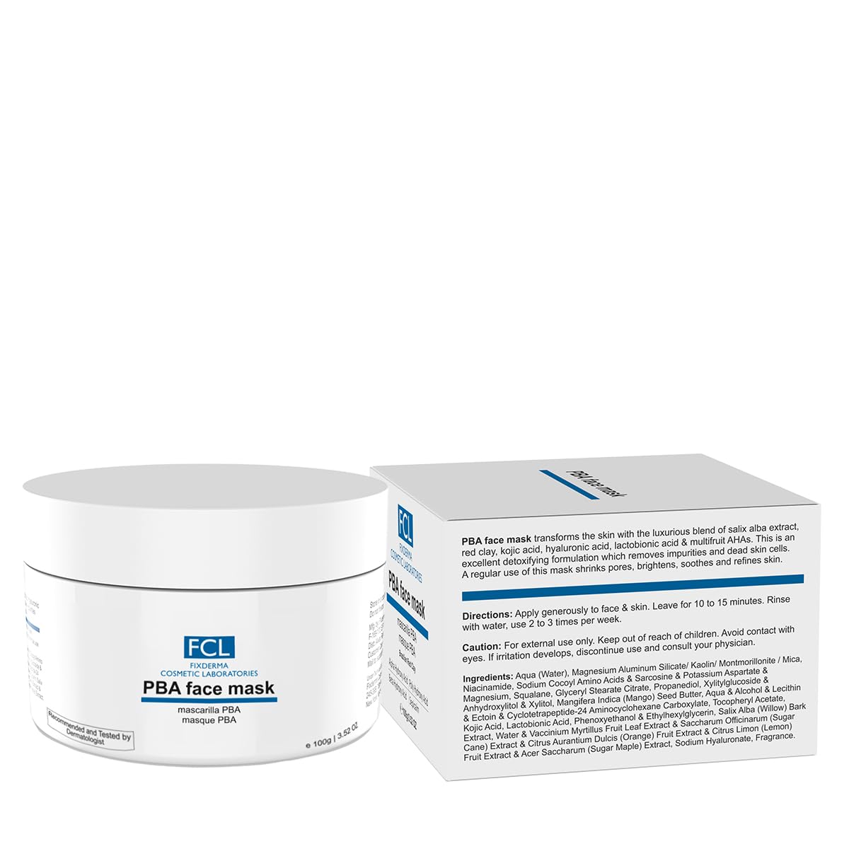 FCL Brightening Face Mask | Kojic Acid Face Mask With Hyaluronic Acid For Glowing Skin | With PHA, BHA & AHA | Exfoliates Dead Skin & Shrinks Open Pores - 100Gm