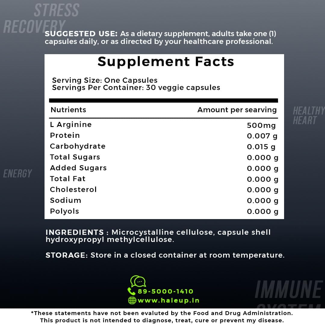 Haleup L-Arginine 1000 mg Veg Capsules (Pack of 1 (60 Caps))