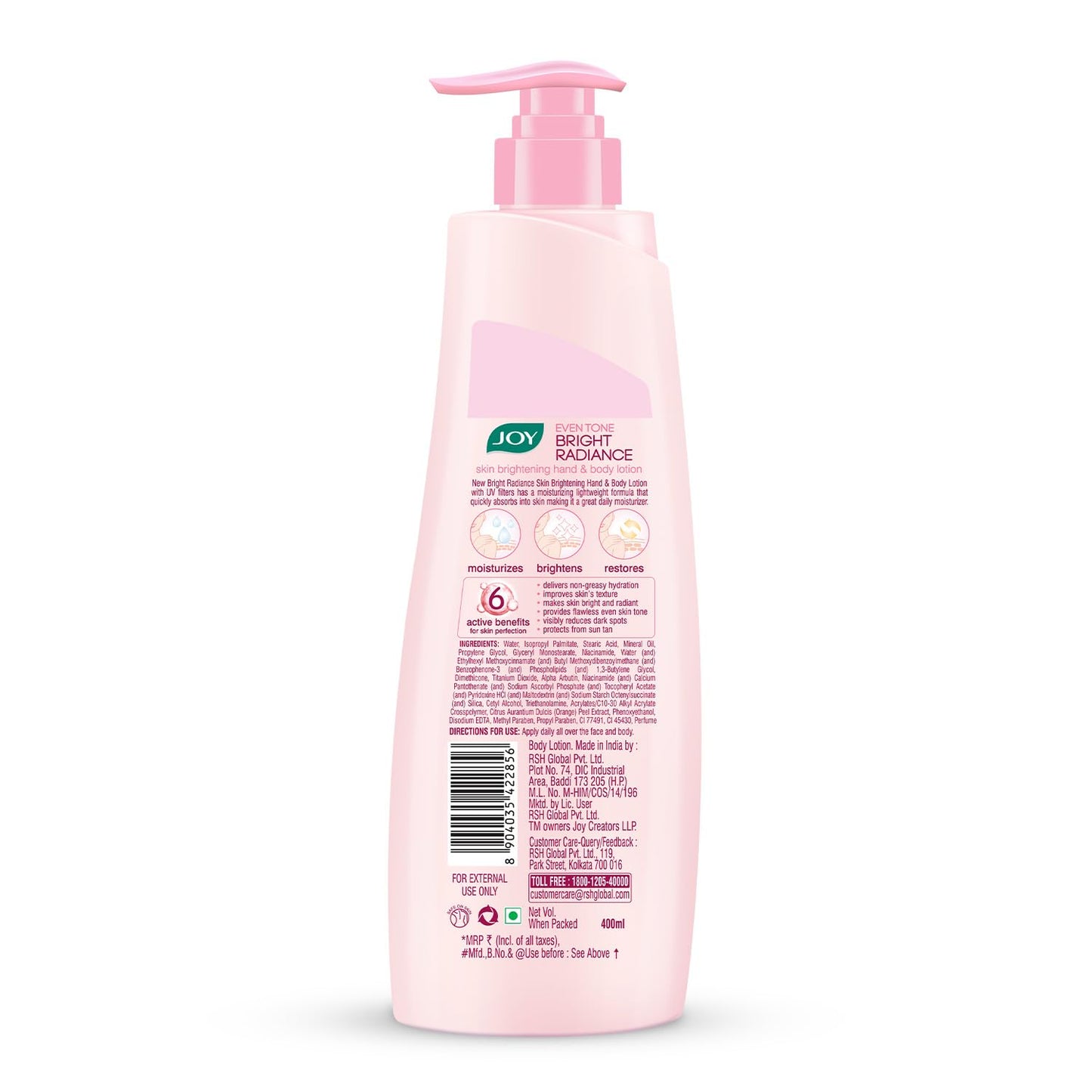 Joy Even Tone Bright Radiance Brightening Winter Body Lotion 400ml | With Niacinamide & Alpha Arbutin | Removes Tan, Dark Spots & Restores Natural Glow | Lightweight, Non Sticky & Non Greasy