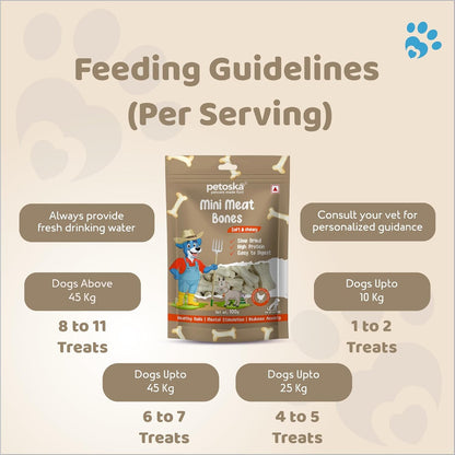 Petoska Mini Meat Bones - 100gms | High-Protein | Real Chicken Meat | Soft Chew Treats for Dogs & Puppies | Supports Dental Health | Dogs of All Breeds