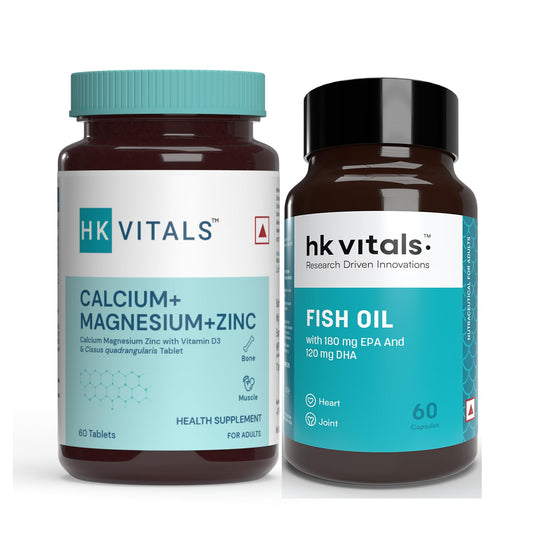 HealthKart hk vitals Calcium, Magnesium and Zinc Tablets with Vitamin D3 & Fish Oil (60 Tablets Each) Combo Pack | 1000mg Omega 3 with 180 mg EPA & 120 mg DHA