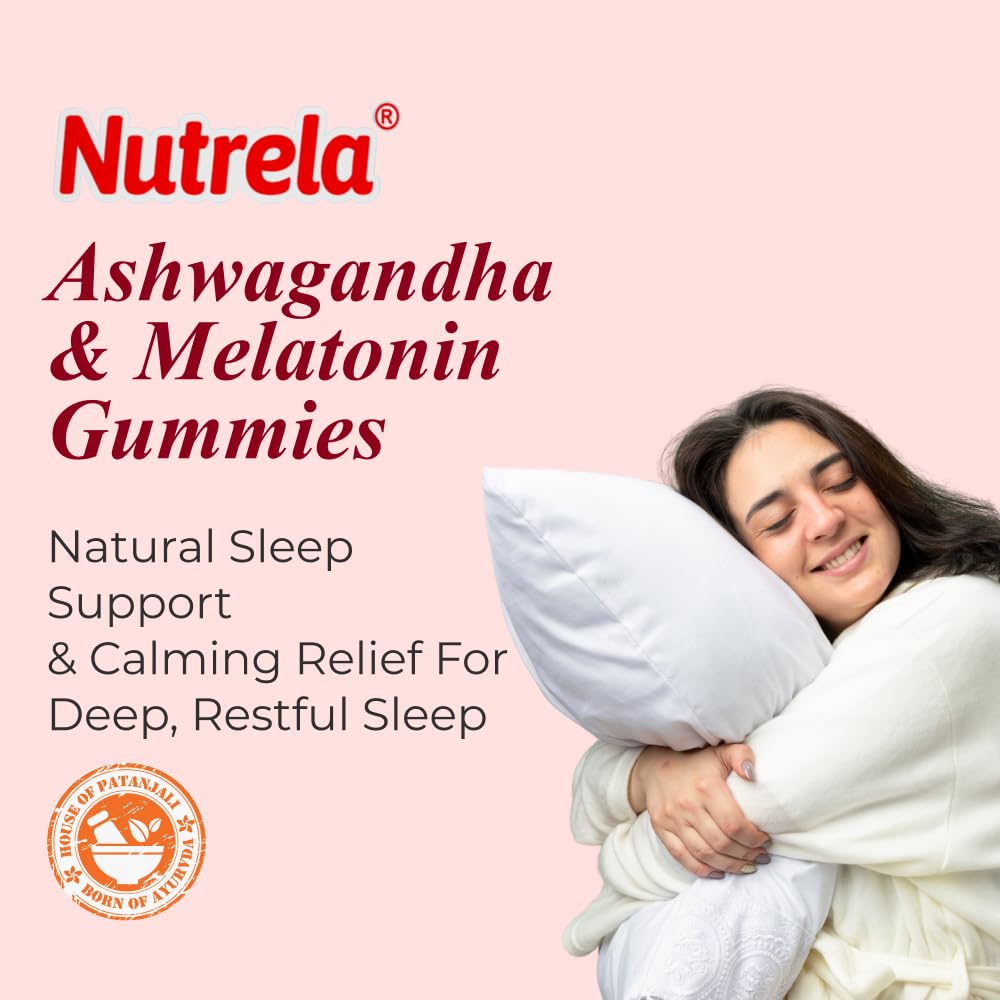 Nutrela Ashwagandha & Melatonin Sleep Gummies for Men & Women | 30 Strawberry-Flavored Gummies | Supports Restful Sleep & Stress Relief