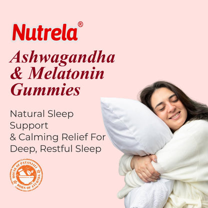 Nutrela Ashwagandha & Melatonin Sleep Gummies for Men & Women | 30 Strawberry-Flavored Gummies | Supports Restful Sleep & Stress Relief