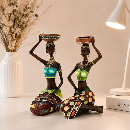 Resin African Women for Home Deco(Set of 2 Piece, Multicolor)