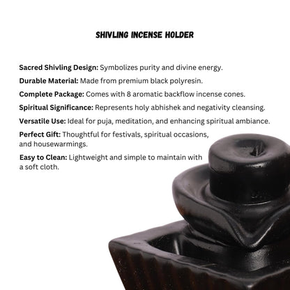 Black Shivling Idol Statue with 8 Incense Smoke Backflow Fountain Cone Incense Holder | for Table, Home Decorative Showpiece Item