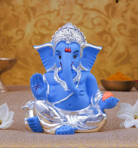 Gold Art India Silver Plated Gaddi Ganesha for Car Dashboard Home Decor Ganesh Idol for Car Dashboard Ganesha Murti Ganpati Idol for Home Decor Puja Lord Ganesh Statue Gift